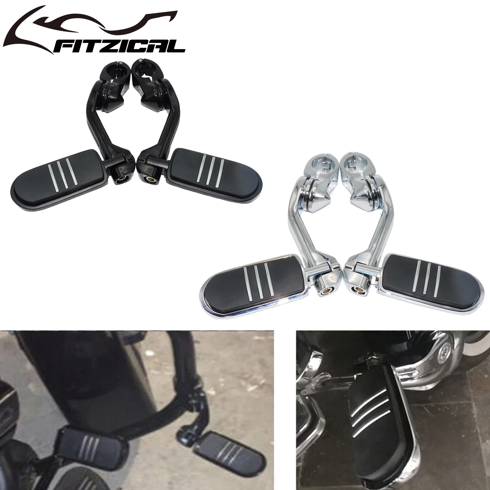 

2xMotorcycle 1-1/4" 32mm FootRests Footpeg Long Angled Adjustable Highway Engine Guard For Harley Touring Dyna Fatboy Low Rider