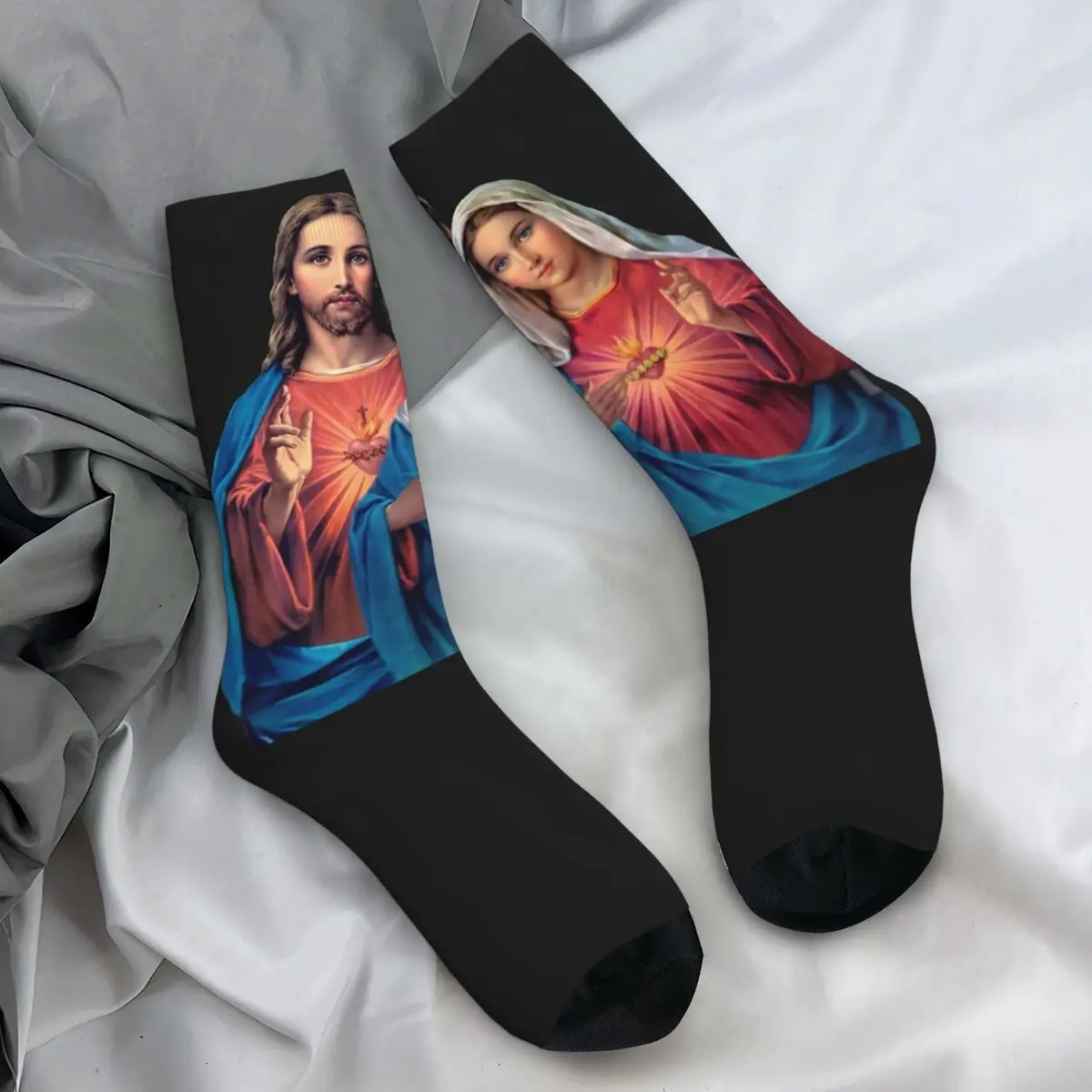 Jesus And Mary Socks Heart Religious Gothic Stockings Winter Anti Skid Women Men Socks Medium Soft Graphic Running Sports Socks