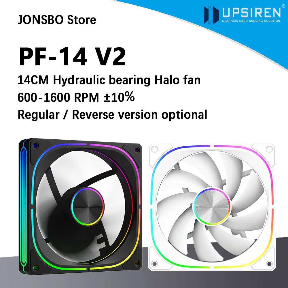 UPSIREN PF-14 V2 140MM ARGB Performance Chassis Fan 600-1600RPM Hydraulic Bearing 5V-3PIN ARGB/4PIN PWM 9 blades Prism Halo Fan