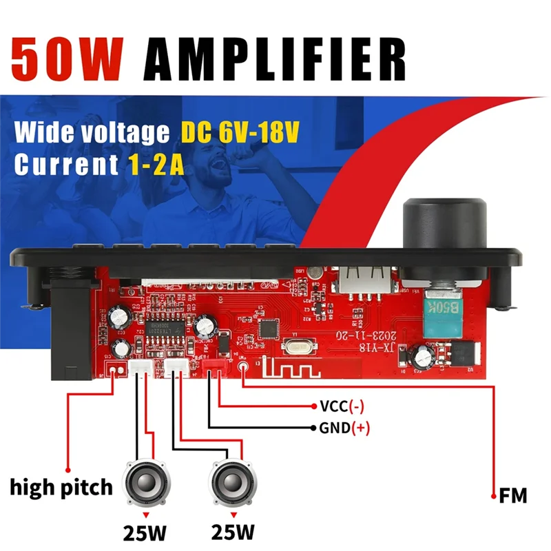 Excellent-Bluetooth 5.0 MP3 Player Decoder Board 2X 25W Bluetooth Decoder Board For Car Audio Playback With Bluetooth Microphone