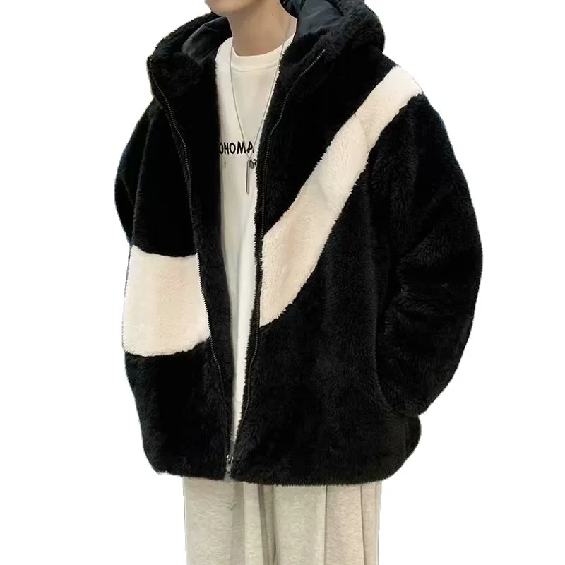 Man and Women Autumn and winter lamb wool coat trendy handsome cotton coat loose lamb woolen coat