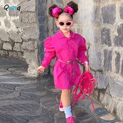 Qunq 2023 Spring Autumn ins New Girls Solid Lantern Sleeve Lapel Single Breasted Lovely Petticoat Casual Kids Clothes Age 3T-8T