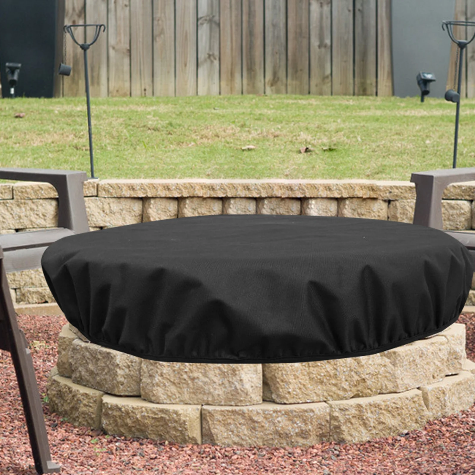 

1pc Fire Pit Cover Round 32Xh4 Inches 600D Oxford Waterproof Wind Rain Protection For Outdoor Gas Fireplace Patio Black