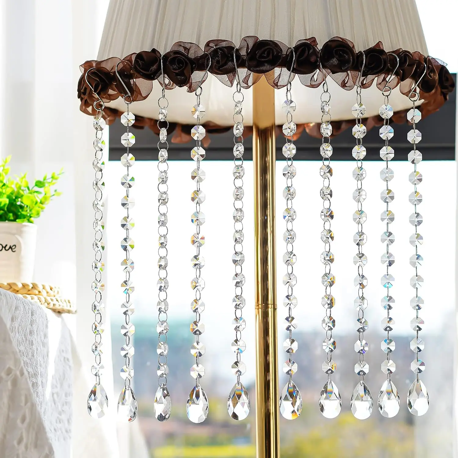 10Pack Clear Teardrop Crystal Garland Hanging Chandelier Prism Bead Chain Glass Curtain for Wedding Decorations