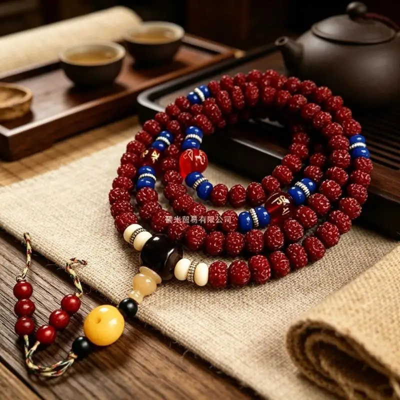 108- Vajra Bodhi Bracelet With-Brushed Patina, Jade-Like, Neck-Hanging Buddhist Bead Necklace