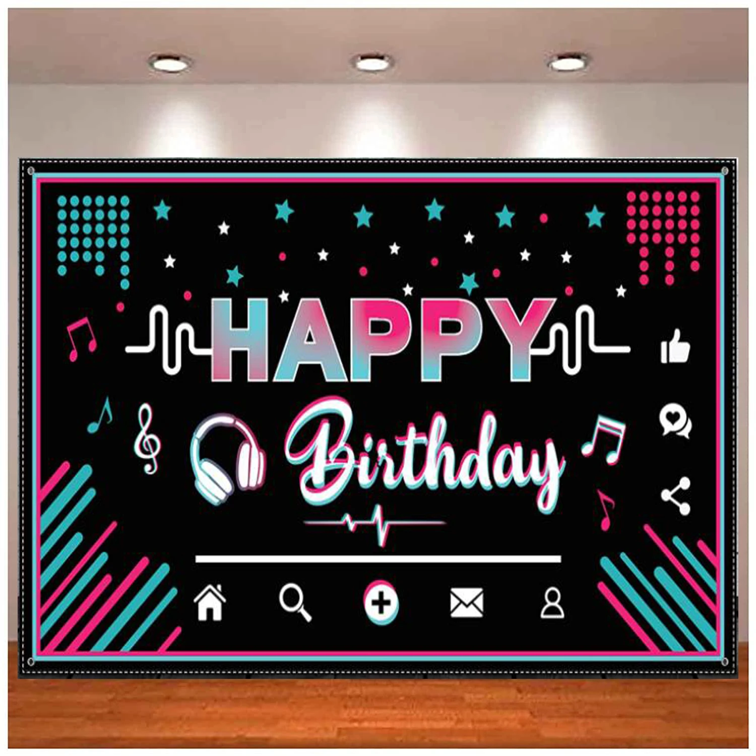 

Music Happy Birthday Party Decoration Photography Backdrop Musical Social Media Supplies Social Media Background Banner Poster