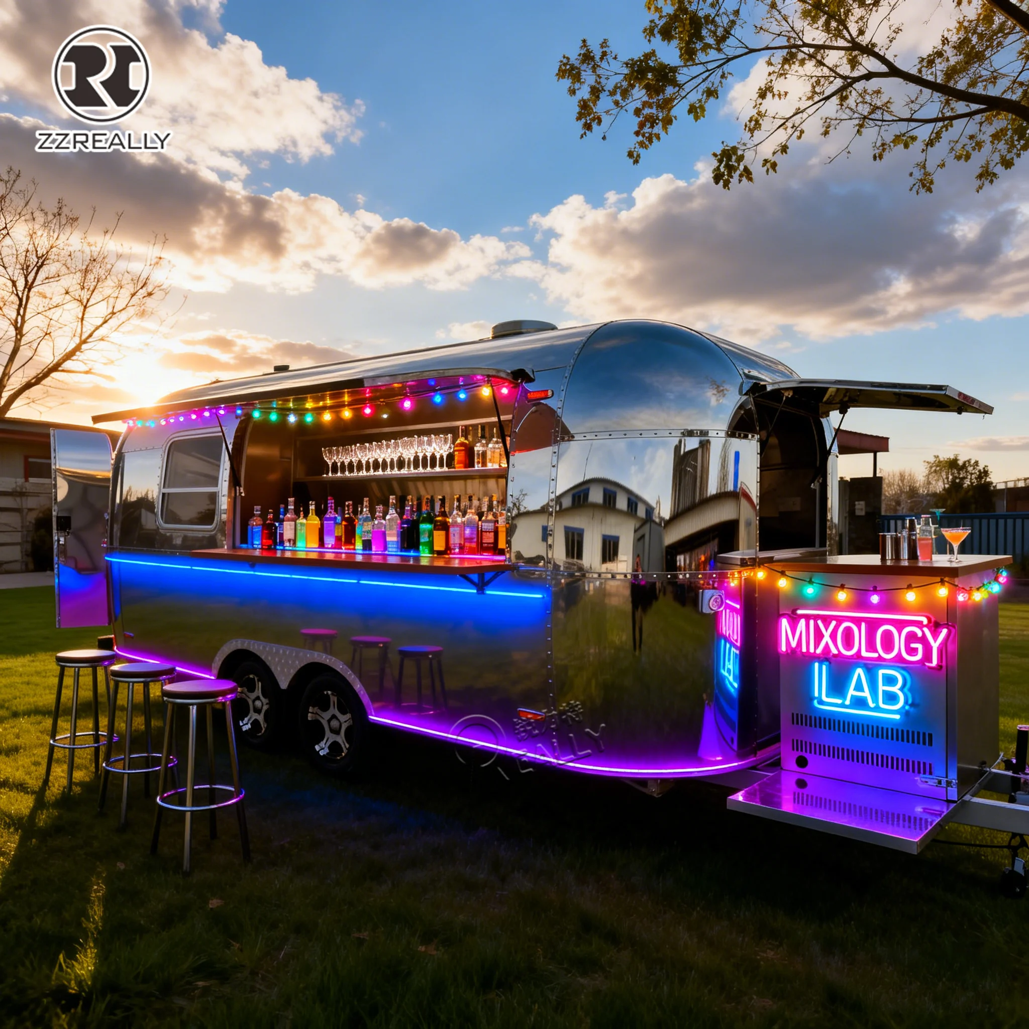 Carrito de bebidas y aperitivos personalizado de acero inoxidable, remolque móvil de concesión para comida rápida, camión de comida para Catering totalmente equipado