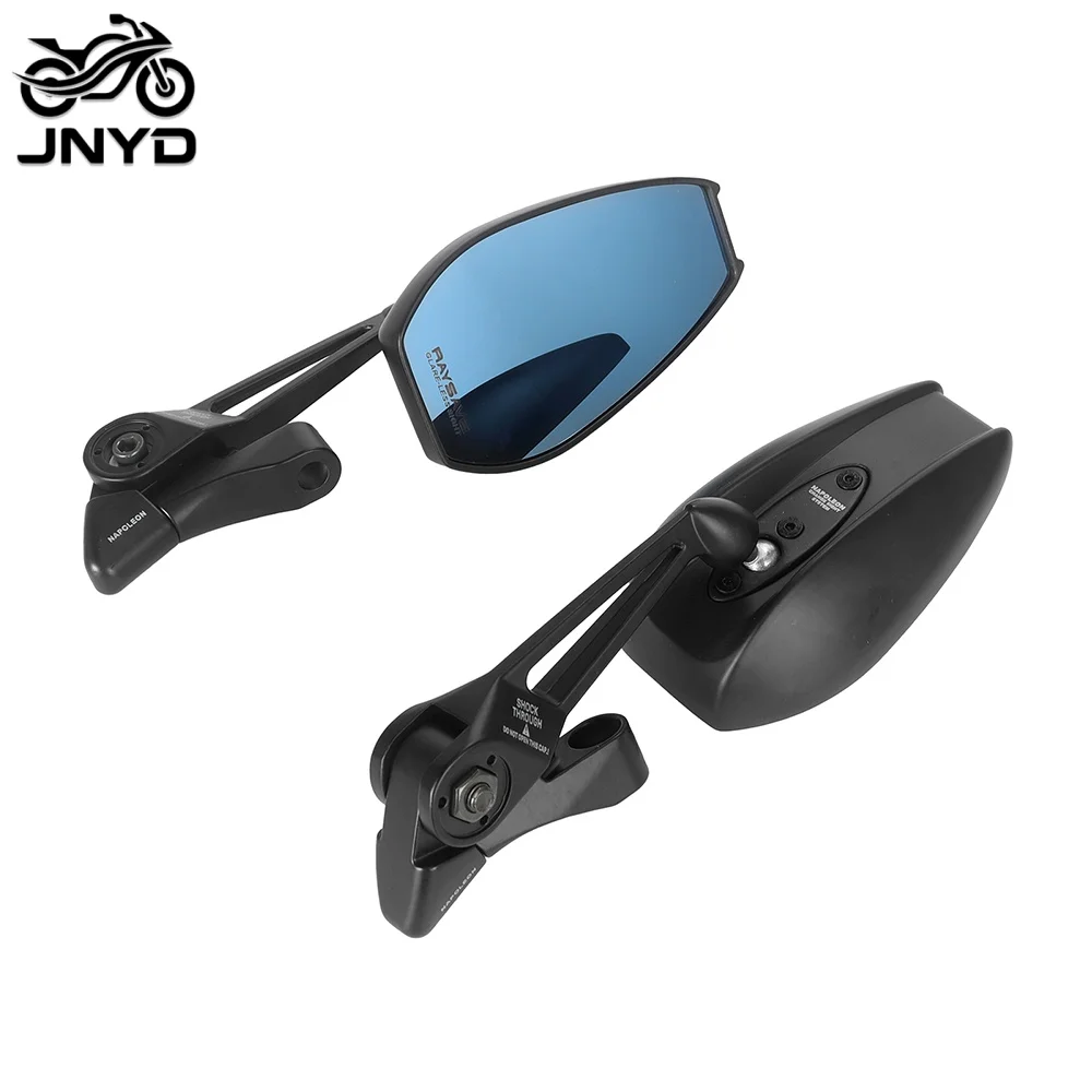 JNYD Universal Motorcycle Accessories Aluminum Blue Glass Rearview Mirrors Wide View Anti Glare Modified For Honda Yamaha