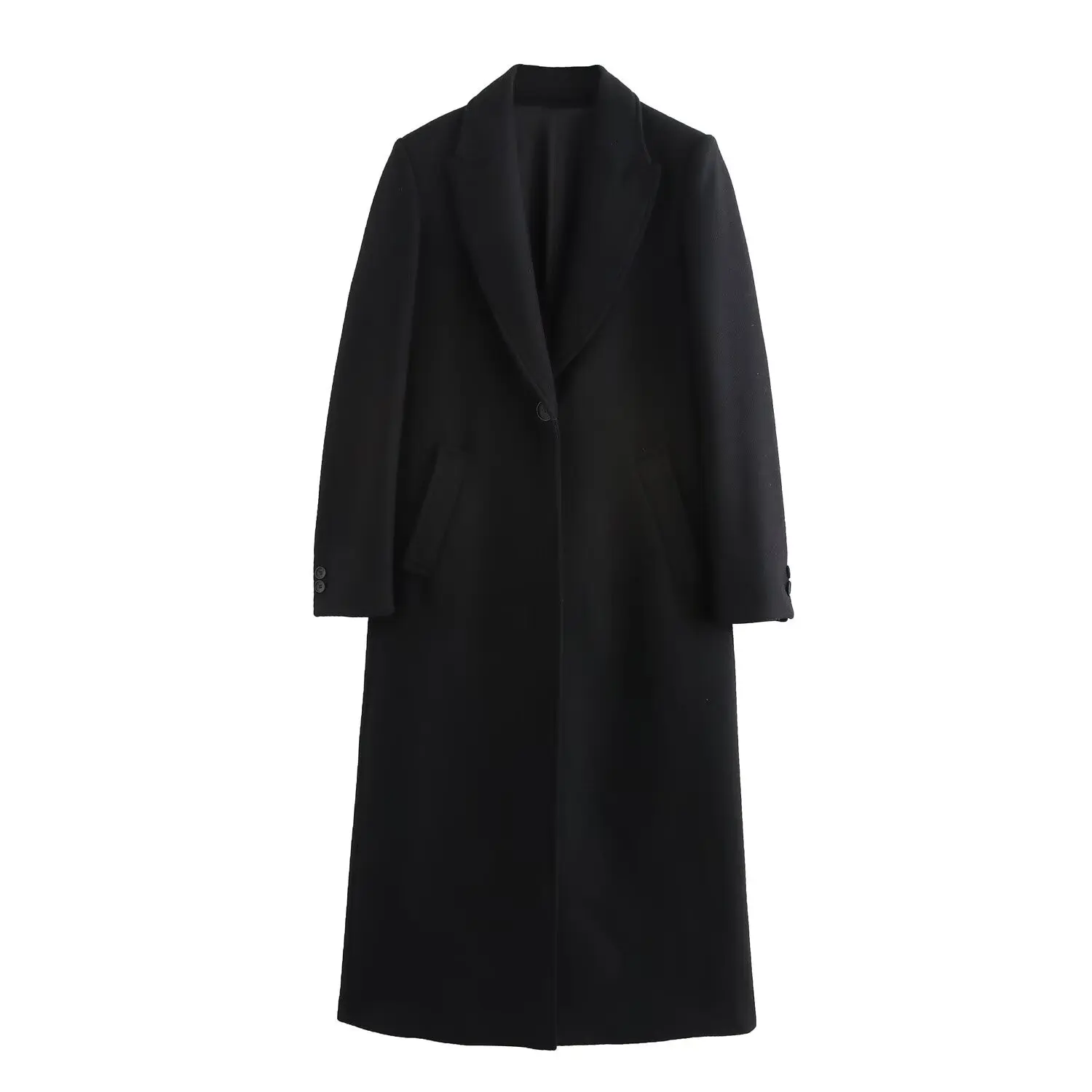 New European and American style temperament Hepburn style lapel versatile long woolen coat