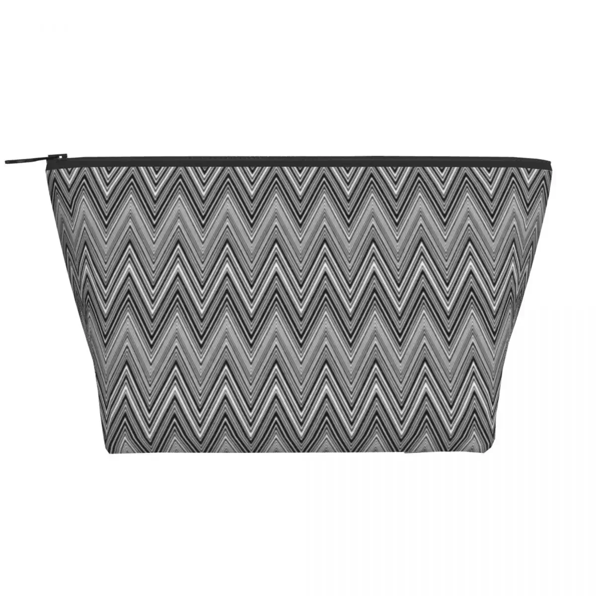 Custom Grey White Travel Cosmetic Bag for Women Boho Chic Zigzag Makeup Toiletry Organizer Lady Beauty Storage Dopp Kit