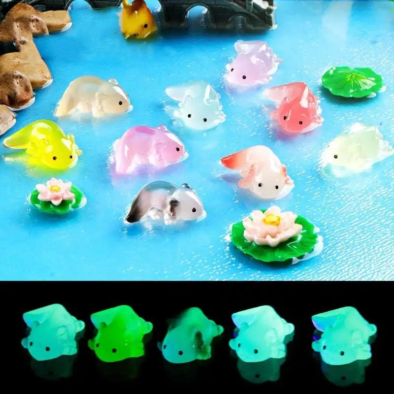 10Pcs Kawaii Mini Salamander Figurines Luminous Colorful Tiny Axolotls For Garden Aquarium Dollhouse Decor Cute Landscape Dolls