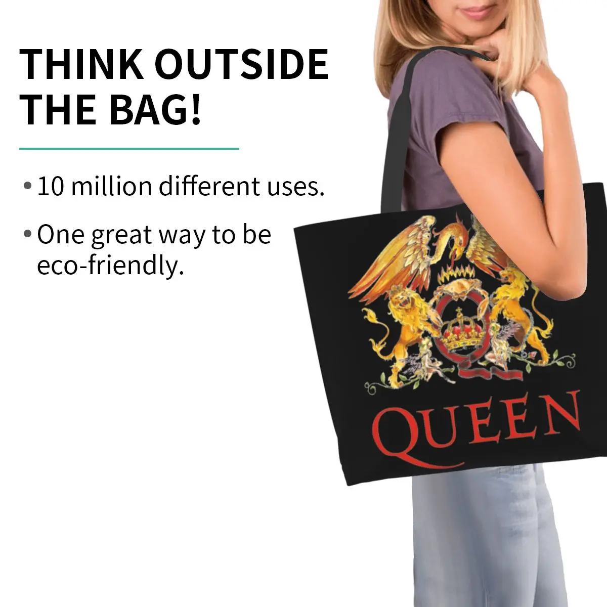 Bolsa de ombro britânica para mulheres, banda Queen, Freddie Mercury, bolsa de compras, livro de viagem conveniente, logotipo personalizado