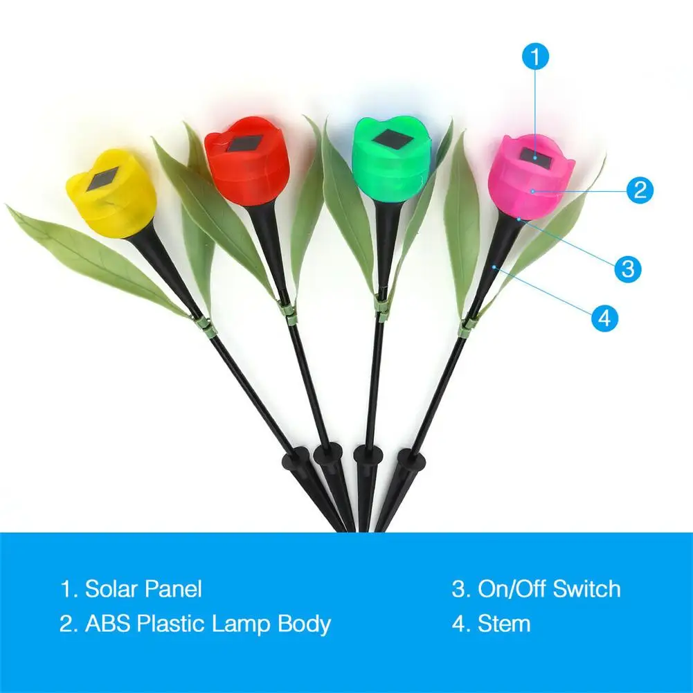 Luces Led de flores de tulipán para exteriores, lámpara colorida impermeable Ip54, alimentada por energía Solar, 6 piezas, para jardín, Patio