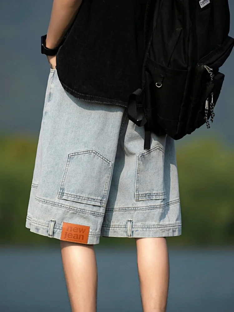 

Мужские летние тонкие джинсы прямого кроя, повседневные свободные брюки в американском ретро-стиле, рабочая одежда, широкие брюки с эффектом перевернутого кроя