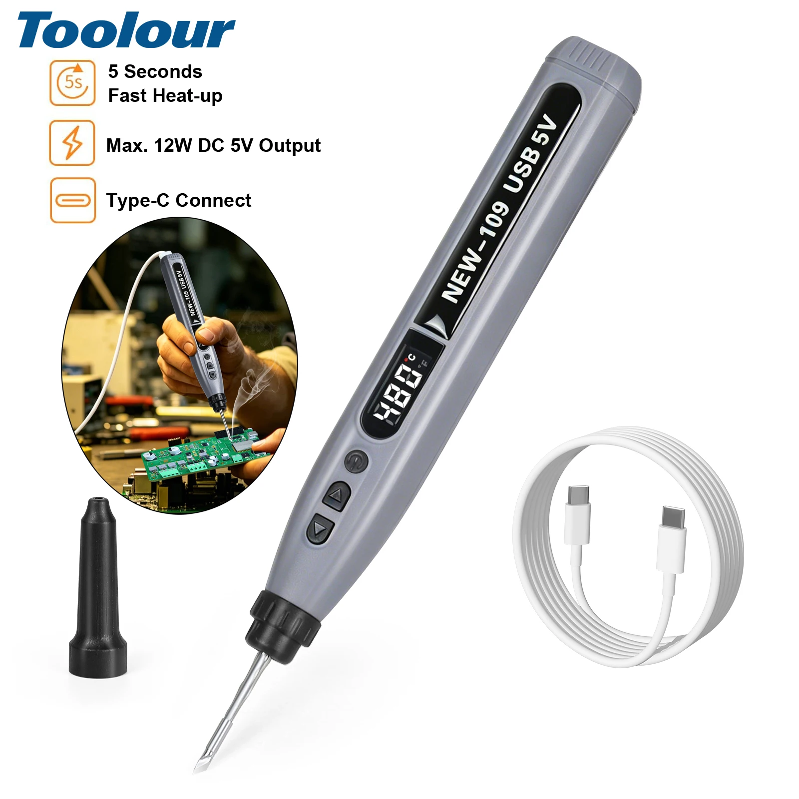 Soldering Iron Kit LCD Digital Adjustable Temperature Soldering Gun 5s Fast Heating Portable Soldering Iron for Precision Repair
