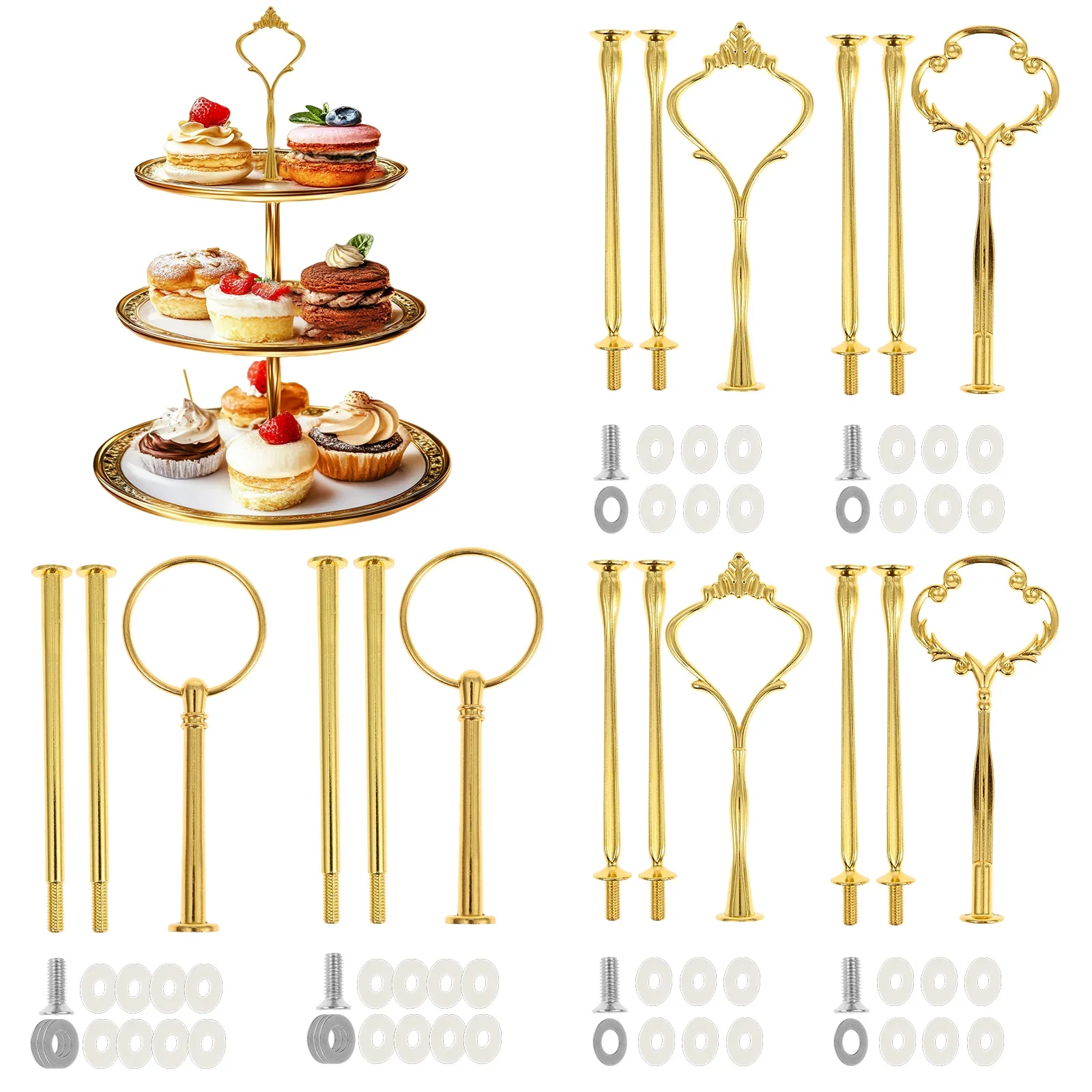 6 Sets 3 Tier Cake Stand Hardware Kit Metal Tiered Tray Hardware Fittings Set for Cakes Wedding Party Dessert Plates