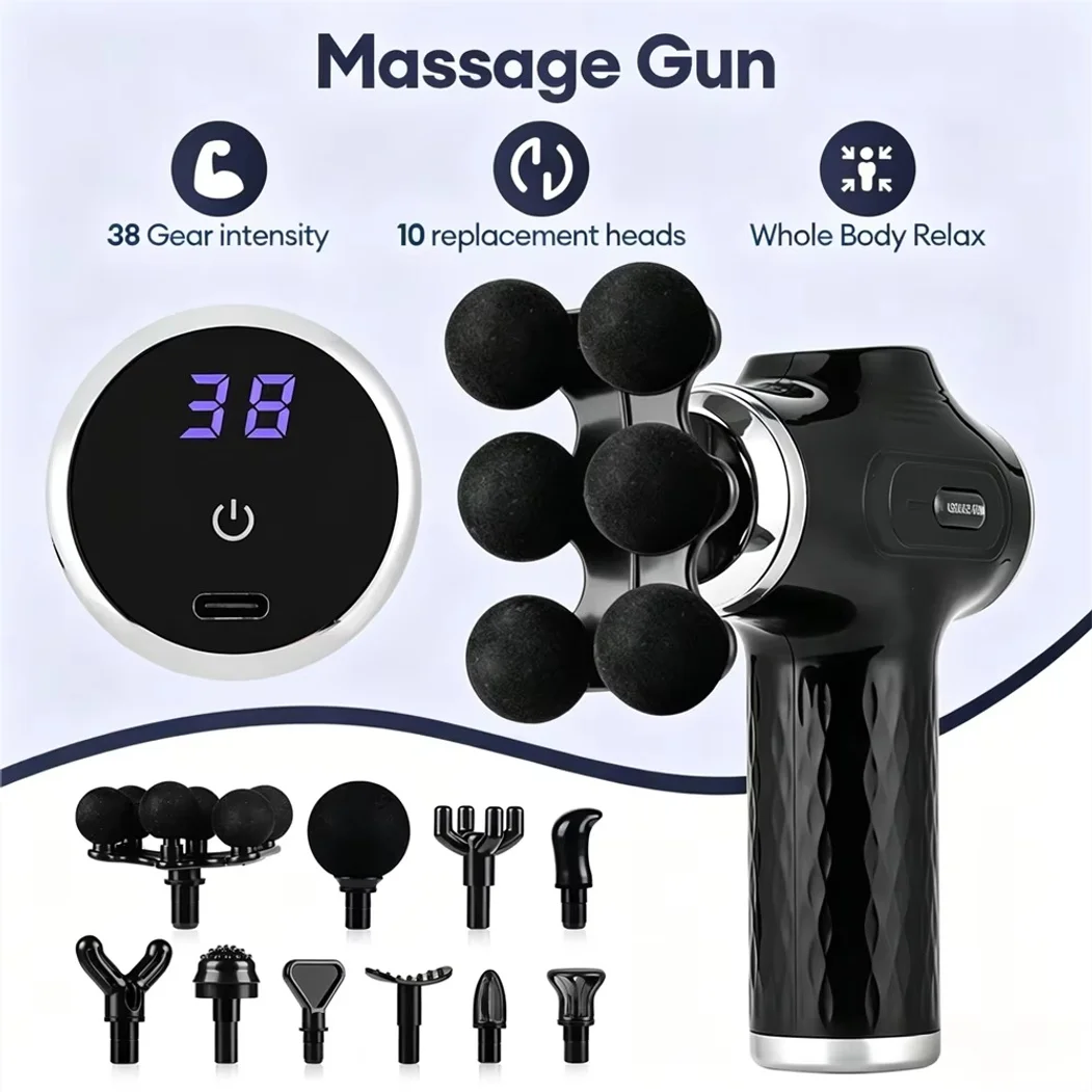 Mini Fascia Gun 38 Level High Frequency Vibration 6-Heads Body Massage Gun Muscle Relaxation Shoulde Waist Back Leg Arm Massager