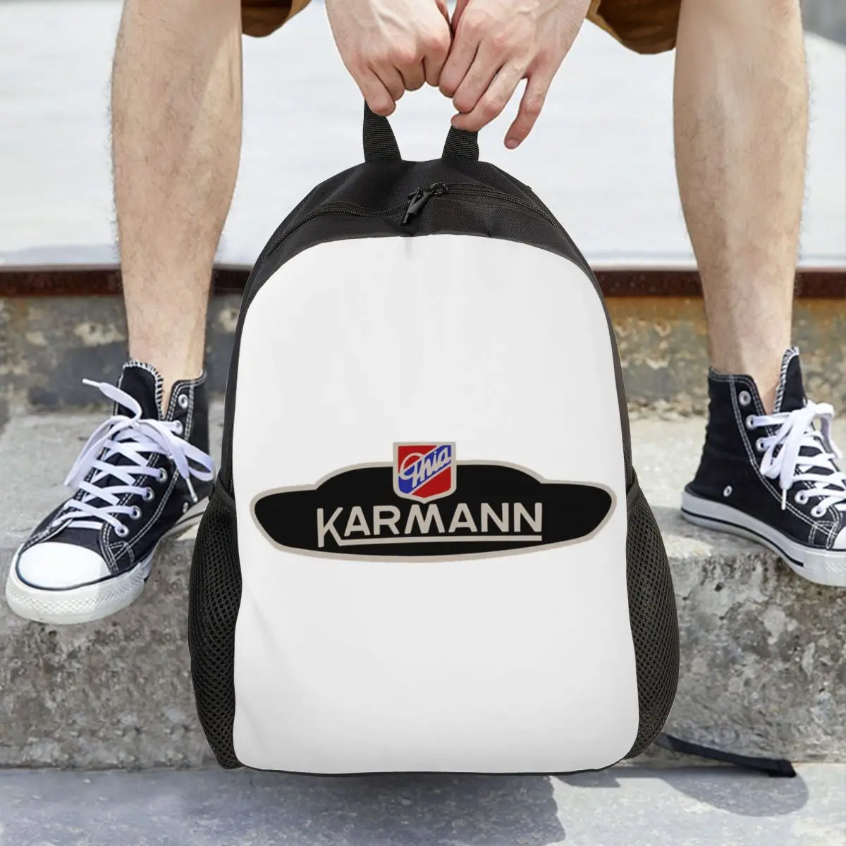 

Karmann Ghia Emblem Backpack Hot Sale Daypack Large Capacity Children BookBag School Bag Shoulder Bags for Men Women