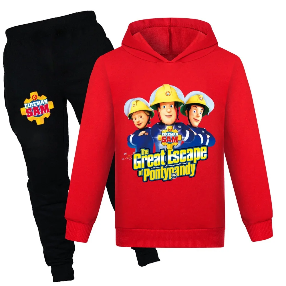 Fireman Sam Clothes Kids Firefighter Hoodie Pants 2pcs Set Boys Long Sleeve Tracksuit Baby Girl Casual Outfits Children Clothing