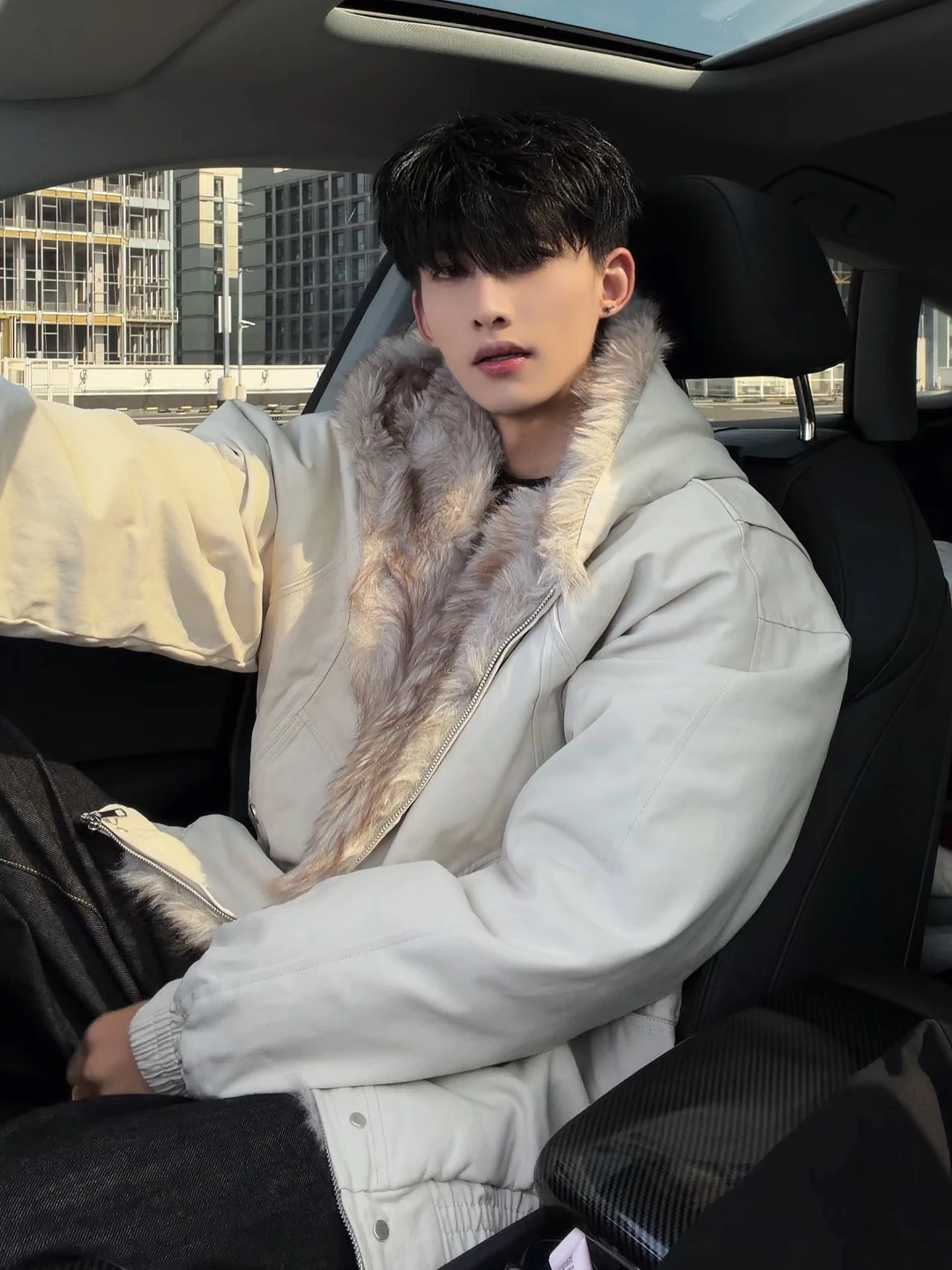 

Retro American Men's Cotton Jaet with Fur Collar Winter Warm Hooded Coat for Couples Cleanfit Youthful Polyester Fiber