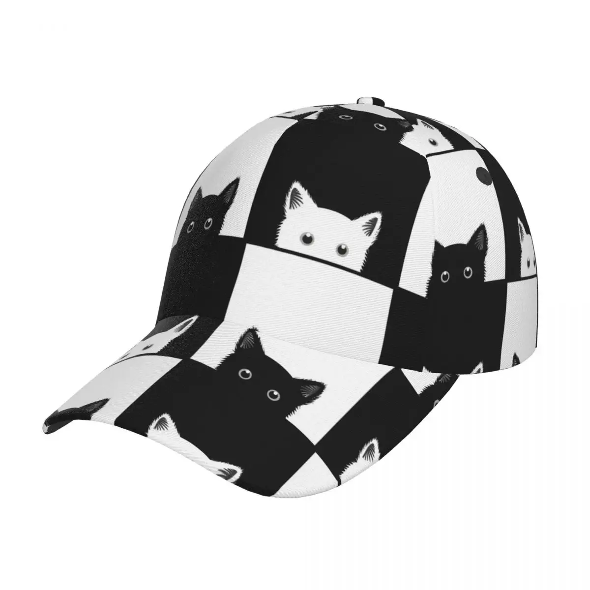 Black White Cat Chess Board Baseball Hat Fitted Cap Snapback Hats for Men Women Casual Sun Hat Outdoor