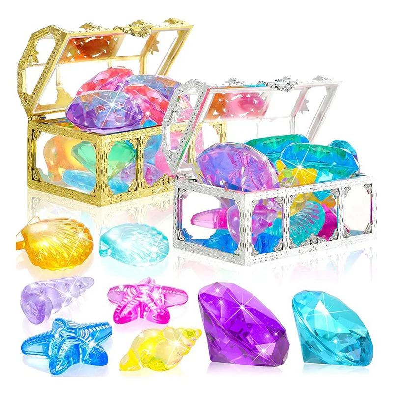 24Pcs Diving Gems Pool Large Oceans Gem Diamond Gems Pirate Treasure Chest Summer Underwater Swimming