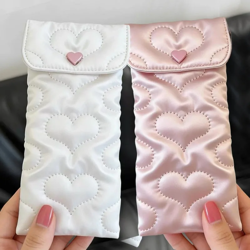 Soft Embroidery Bow Glasses Bag Sweet Portable Sunglasses Pouch Women Cute Glasses Case Candy Colored Heart Sunglasses Case