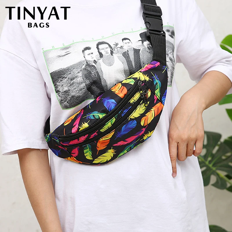 TINYAT Print Woman\'s Waist Bag Pack Purse Phone Money Shoulder Belt Bag Pouch Travel Fanny Banana Bag For Men Fashion Handbags