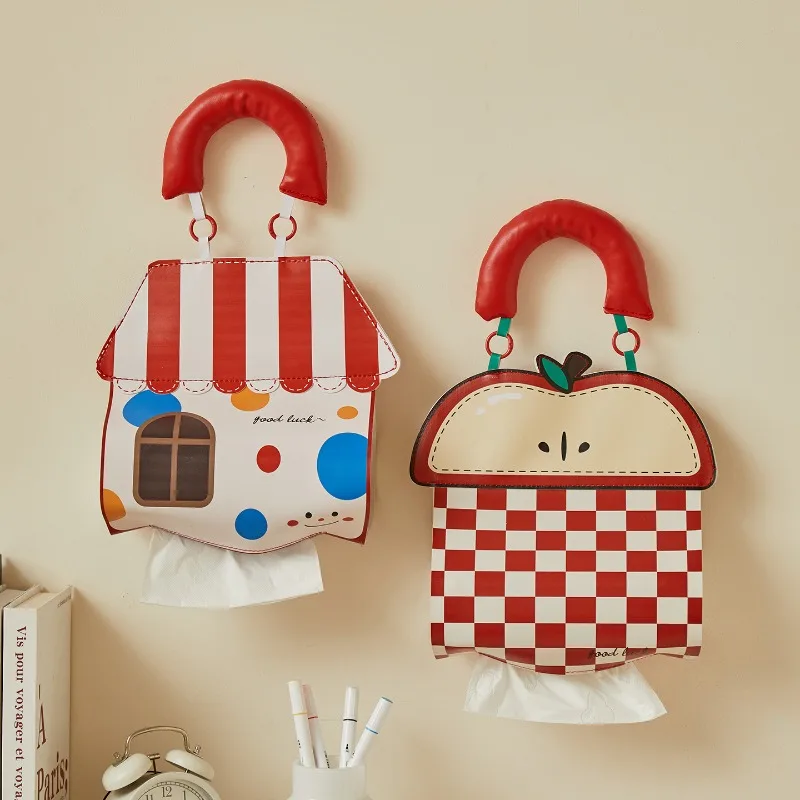 Cute Hanging Tissue Bag Waterproof Wall-Mounted Facial Tissue Roll Dispenser Box Toilet Paper Bag for Bathroom