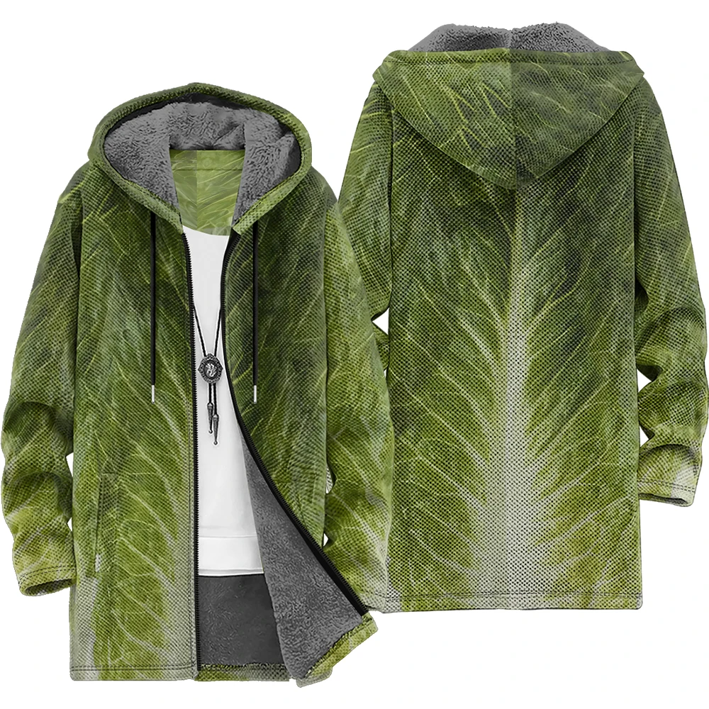 3D Men Jackets Coats Lettuce Vegetable Print Zip Up Chinese Cabbage Cardigans Art Graphic Plush Thick Winter Streetwear Clothing