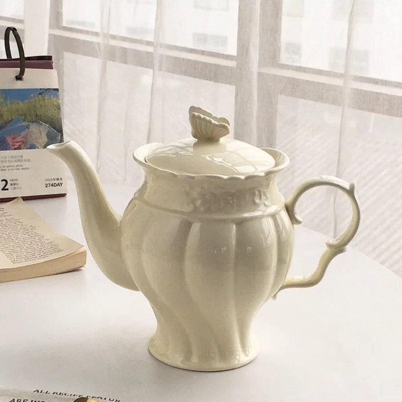 French retro relief ceramic solid color afternoon tea garden coffee cup