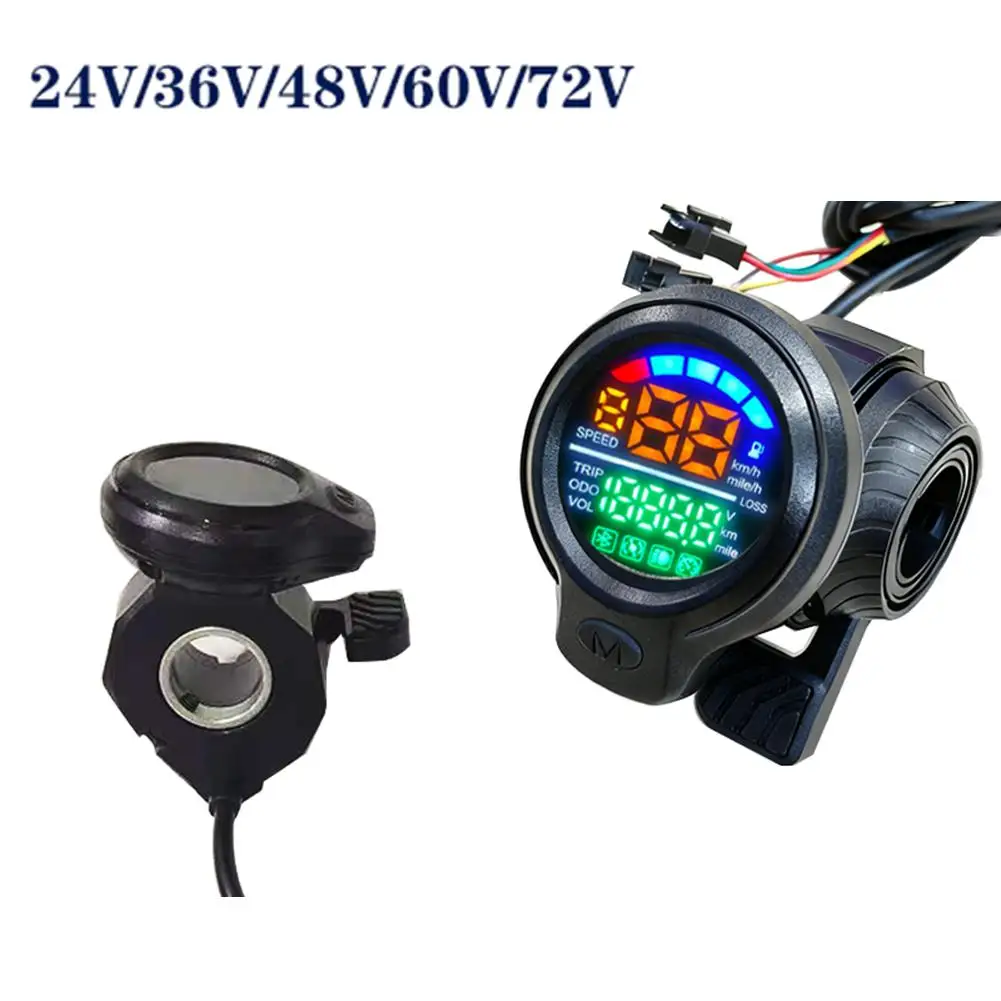 

24-72V 8 Pin LCD Speed Display And Thumb Throttle For Electric Bike Or Scooter, Shows Speed, Battery, Mileage And Gear