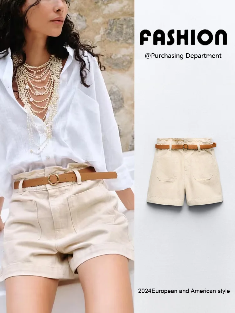 

Лето 2024, новый женский свободный повседневный джинсовый костюм с высокой талией и поясом, этнический сценический костюм, свободный крой с высокой талией и поясом