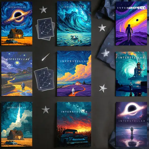 Interstellar Film Canvas Poster Van Gogh Starry Sky Galaxy Space Black Hole Wall Art Movie Bedroom Living Room Decor Sci-fi Fans