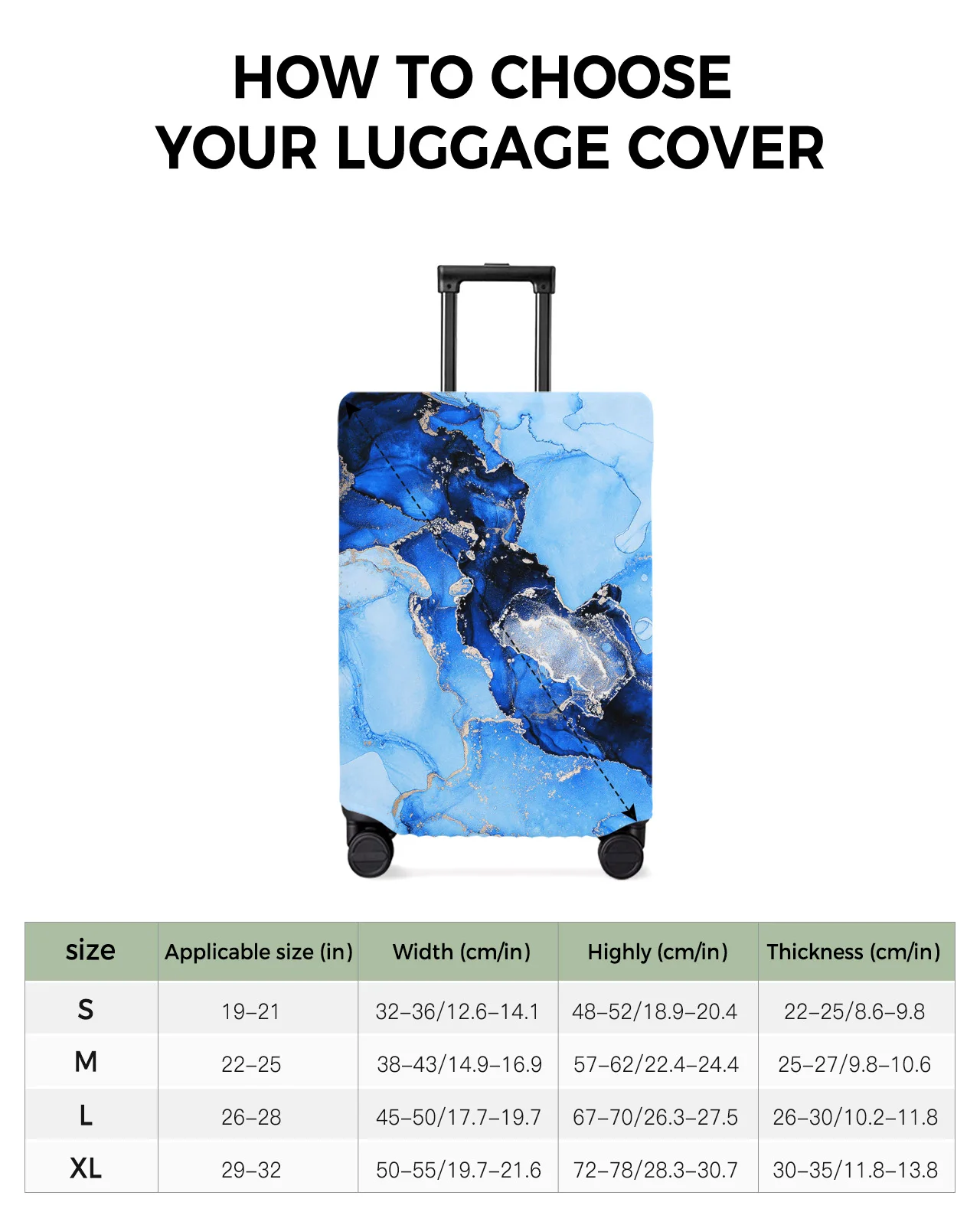 Marble Texture Blue Travel Luggage Protective Cover for 18-32 Inch Travel Accessories Suitcase Elastic Dust Case Protect Sleeve