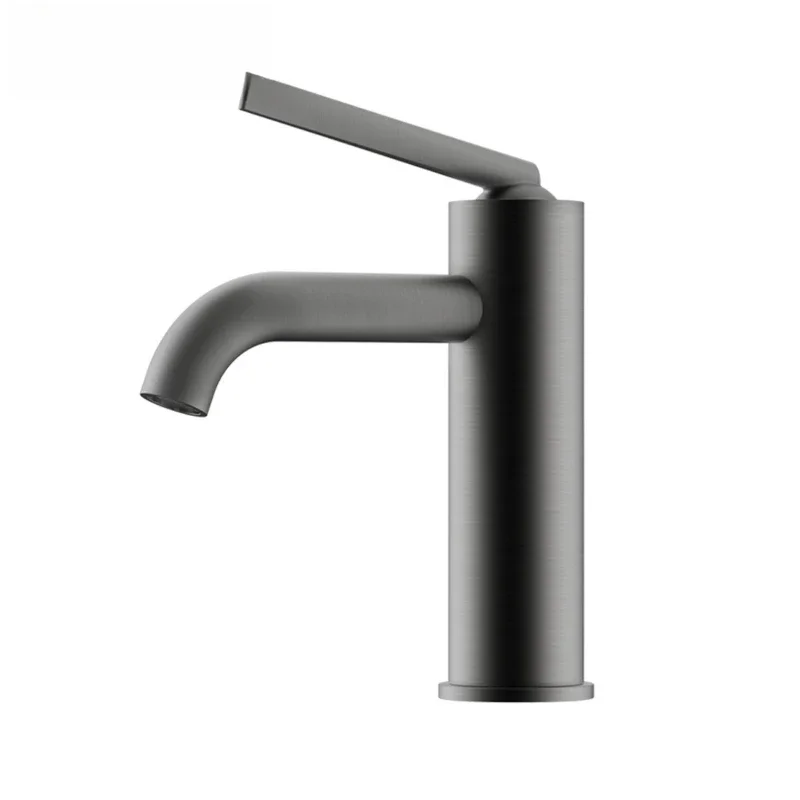 

Single hole hot and cold faucet, all-copper household bathroom cabinet, gold and black countertop wash basin.