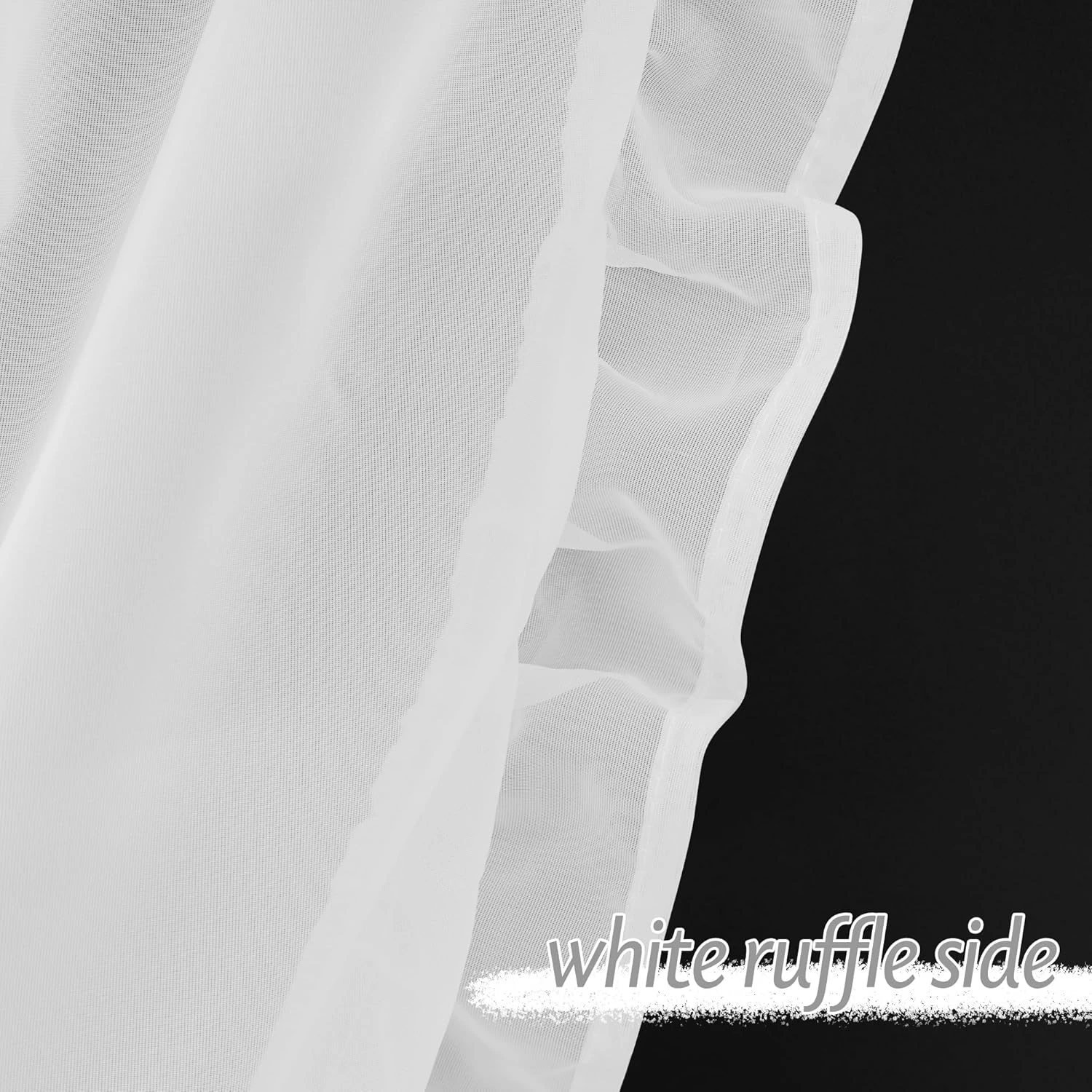1 Panel Black & White Contrast Double Ruffle Sheer Floor-length Curtain, Vintage Floral Bedroom Ambience Curtain