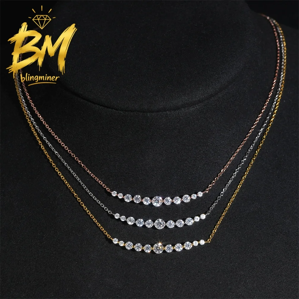 Blingminer Round VVS Moissanite Necklaces For Women S925 Silver Jewelry Pass Diamonds Tester With GRA Free Shipping