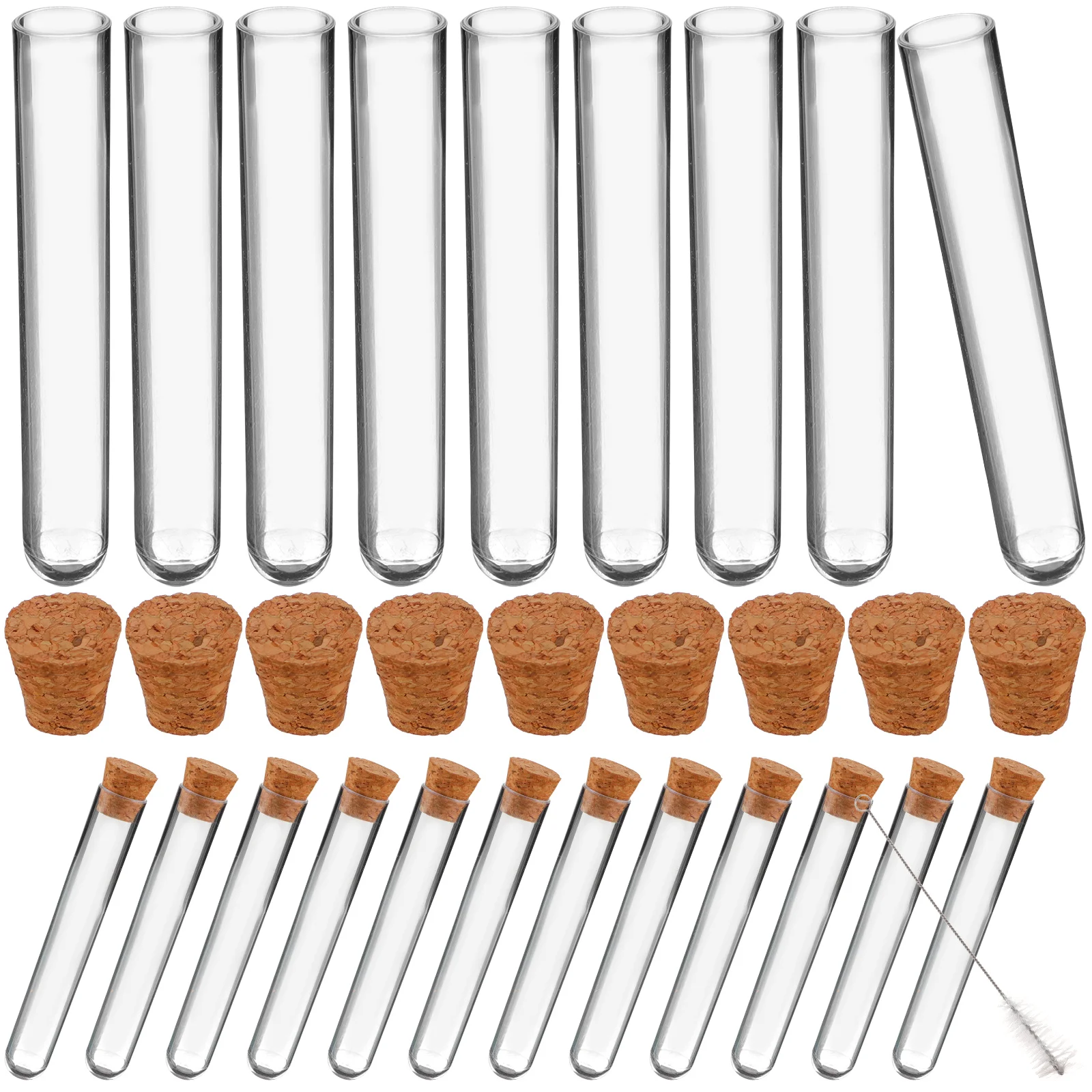 

1.2x7.5cm Plastic Clear Test Tubes with Cork Stoppers and Brush for Scientific Experiments Powder Liquid Storage (100Pcs Tube Se