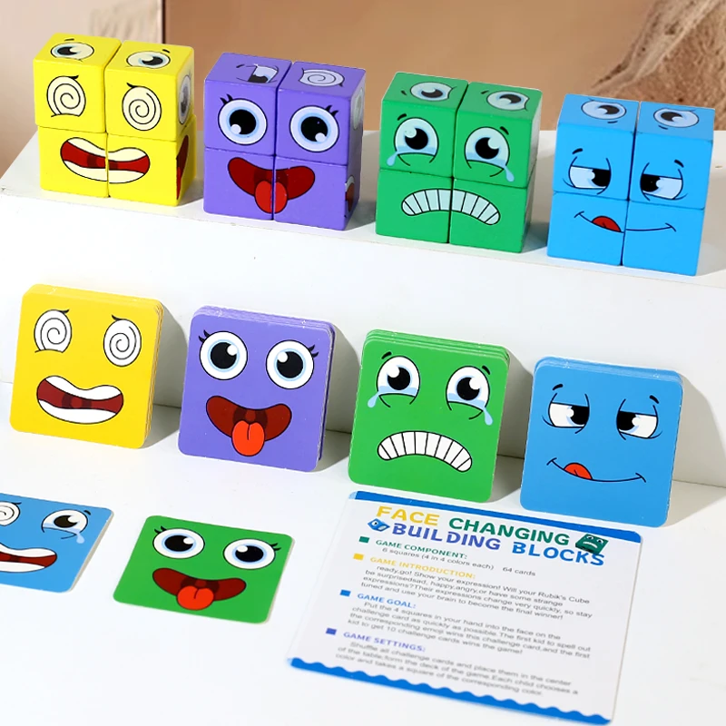 Montessori Face-changing Cube building blocks, expression puzzle toys, emotion expression games, children's educational toys