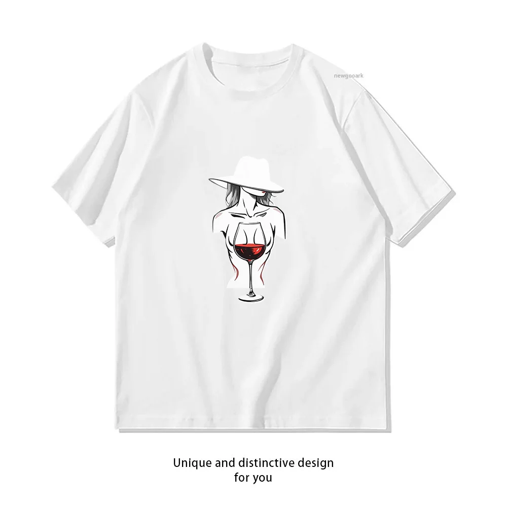 Wine Art Hat Beauty T-Shirt Design  Casual Cotton Short Sleeve Tee for Men Women
