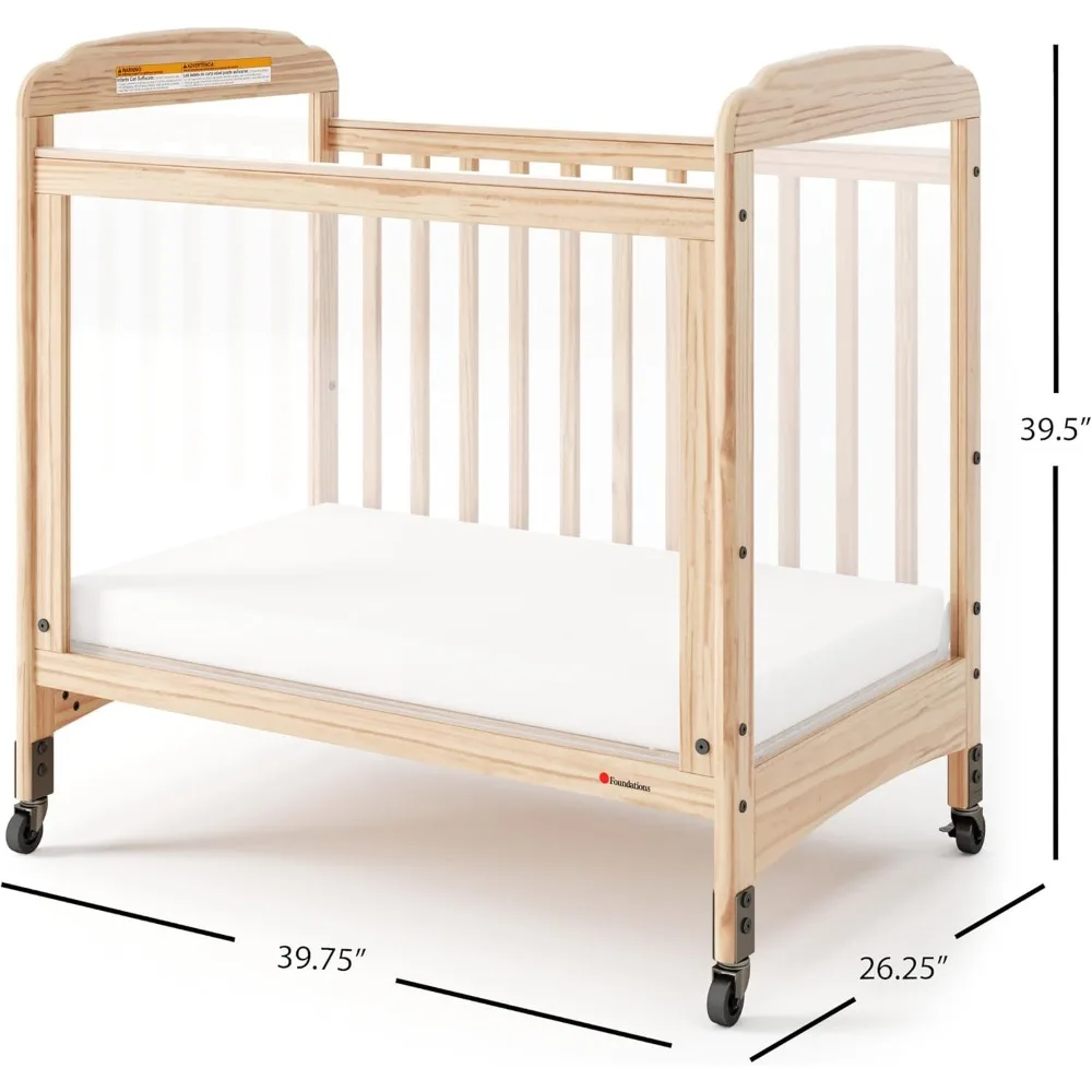 Serenity 3-Panel Clearview Compact Crib, Sisi Tetap, Kayu Alami