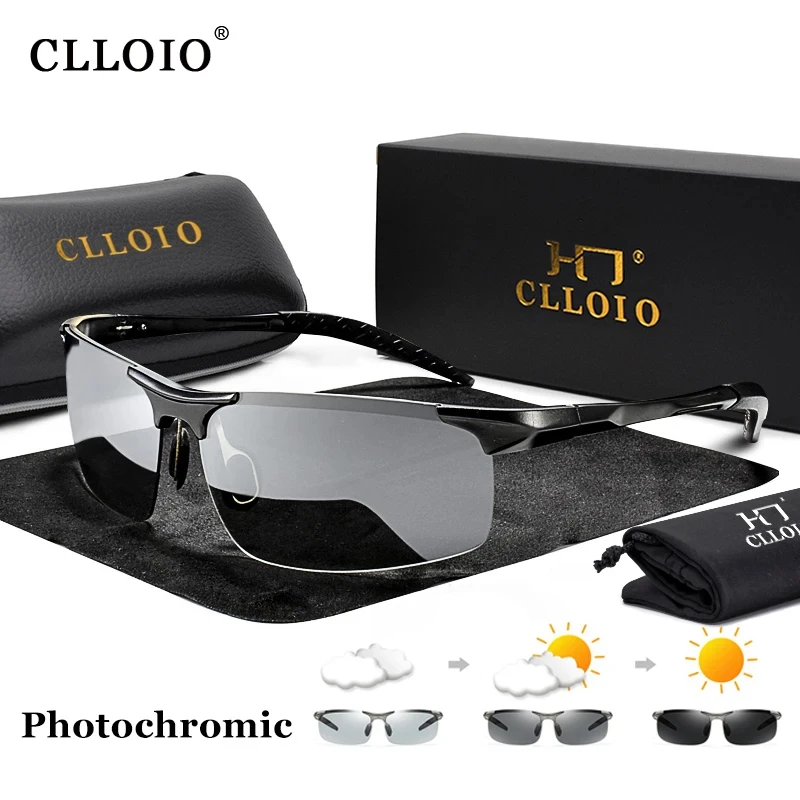 CLLOIO aluminiowe fotochromowe okulary przeciwsłoneczne męskie spolaryzowane dzień noc jazda okulary kameleon przeciwodblaskowe zmiana koloru okulary przeciwsłoneczne UV