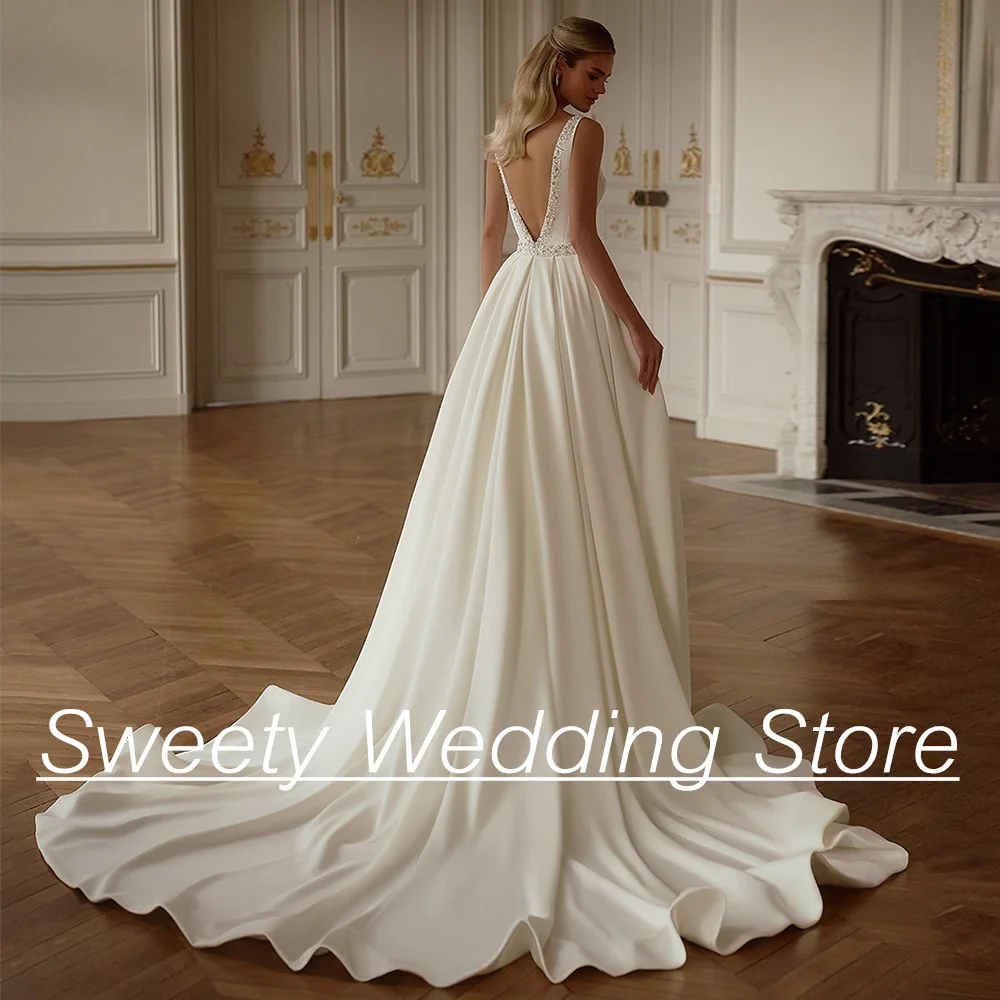 Abito da sposa a sirena personalizzato con strascico staccabile, scollo a V profondo, perle, perline, strascico, abito da sposa donna senza schienale personalizzato