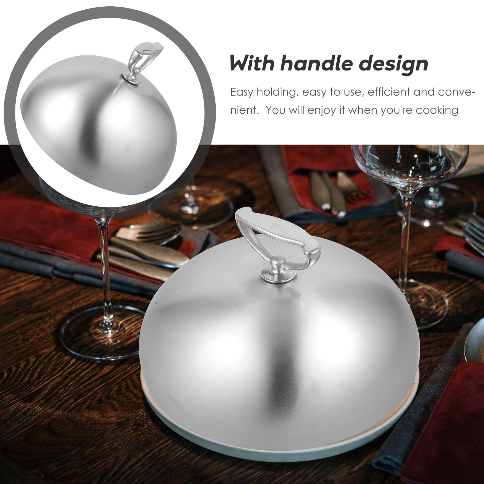 

Stainless Steel Cover For Bbq Use Rust Proof Non Deform Smooth Handle Household Dome Cover For Steak Meal Protective Lid