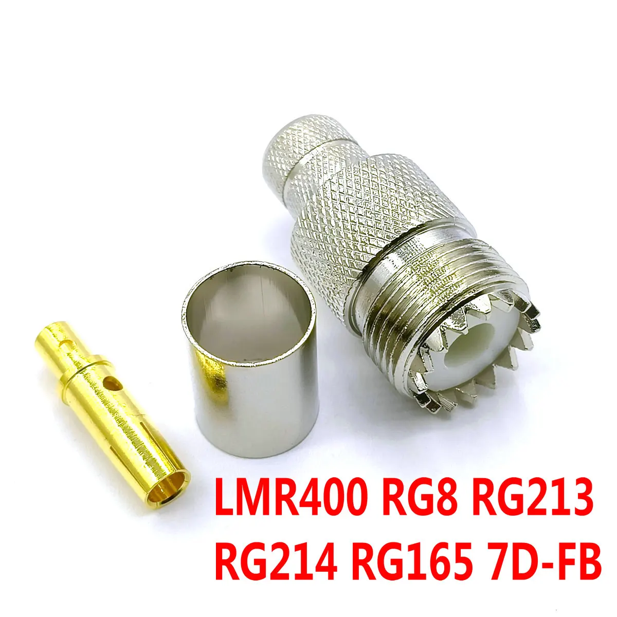 50 pcs  UHF Female SO239 Jack Window Crimp RG58 RG142 LMR195 RG400 3D-FB / LMR400 RG8 RG213 RG214 RG165 7D-FB