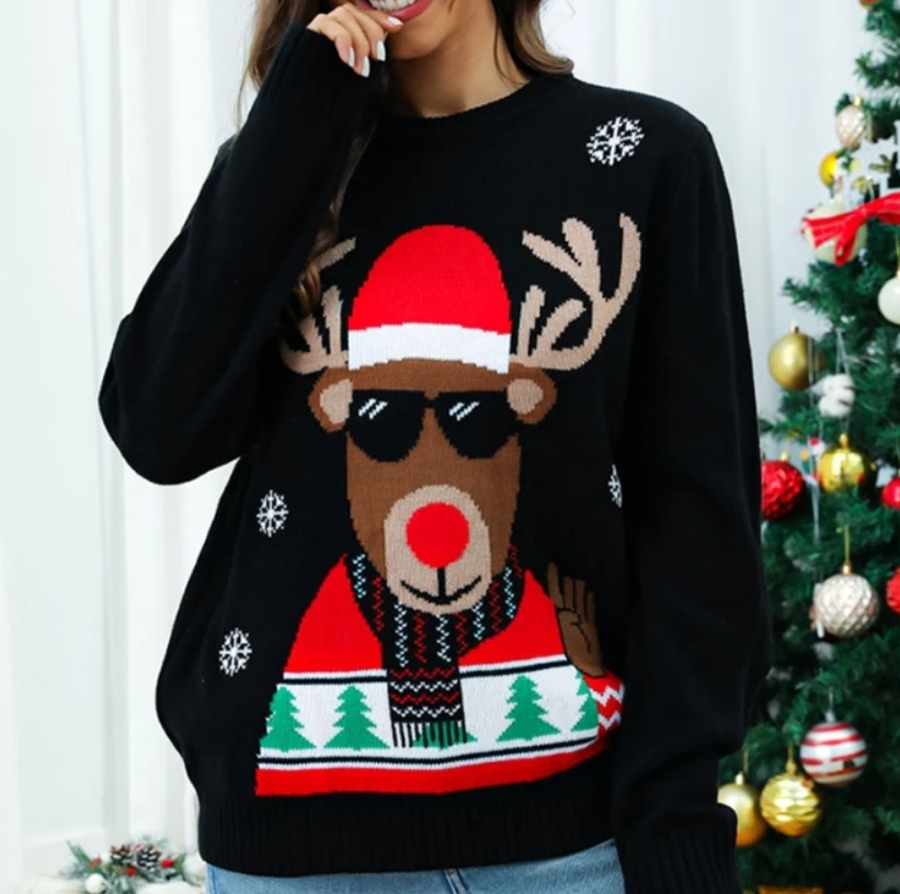 

Top Round Neck Jacquard Sunglasses Elk Knitted Sweater