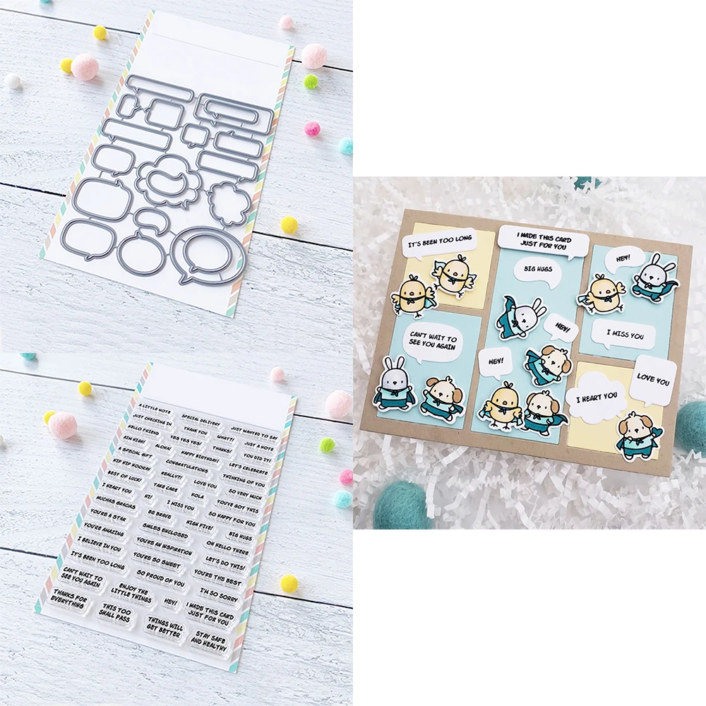 

Comic Sayings Wishes Stamp and Dialogue Frame Cutting Dies Set For DIY Scrapbooking Decoration Paper Craft Album Card Making