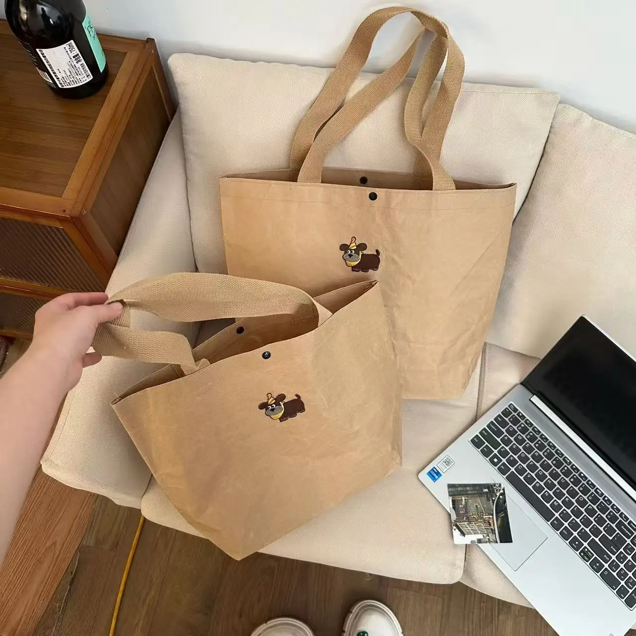 

Puppy Kraft Paper Handbag New Cartoon Simple Large Capacity Tote Bag Business Travel Commuter Versatile Shoulder Bag