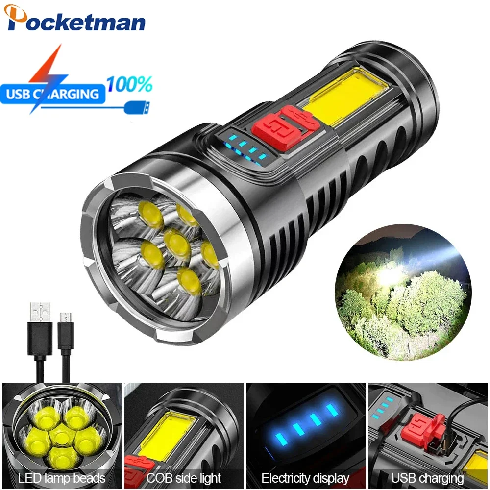 

P{ocketman High Lumen 6LED Flashlight USB Rechargeable Flashlight Self-defense Emergency Light Outdoor Waterproof Torch